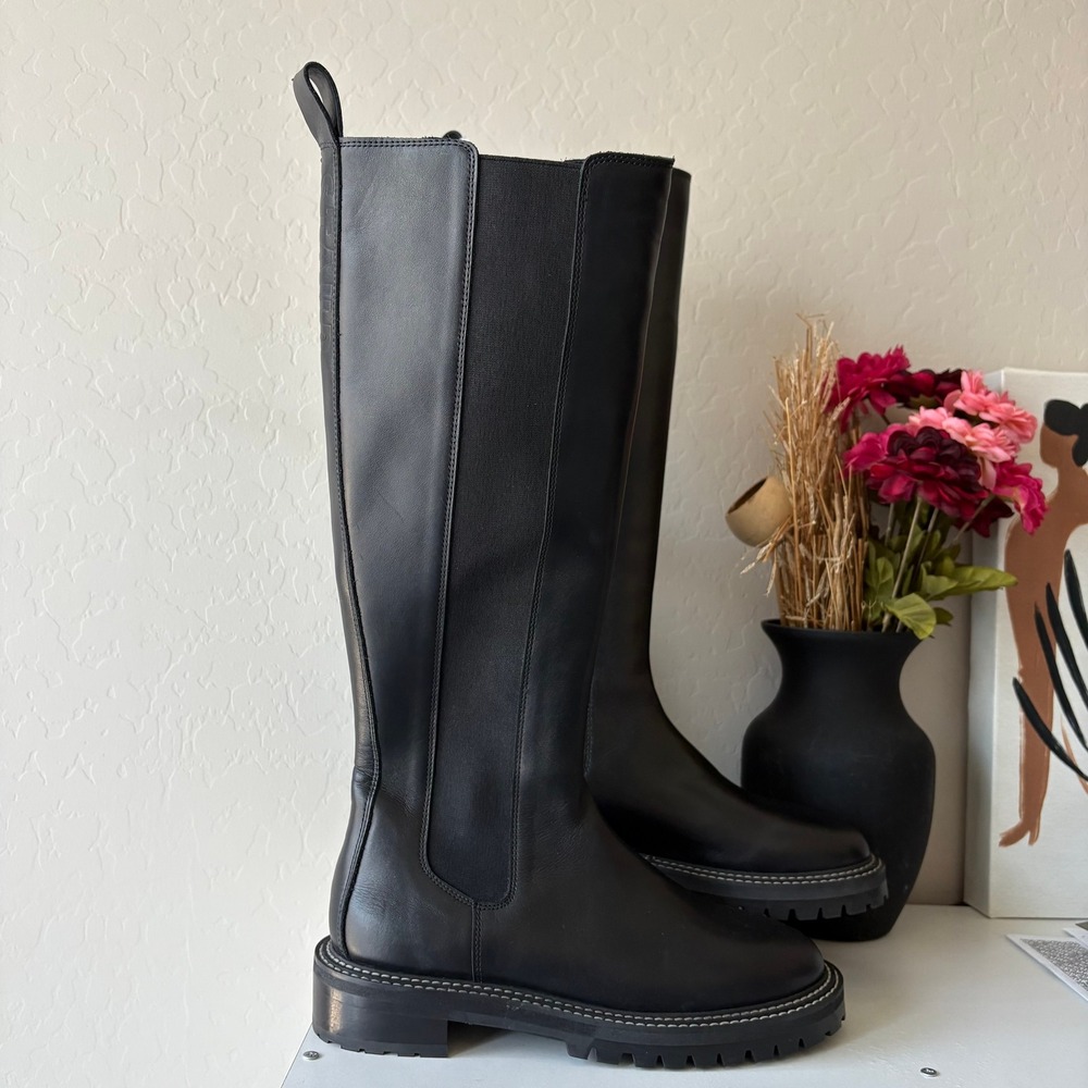 Staud Dutch Tall Black Leather Riding Chelsea Lug Sole Boots Size 38 - Picture 4 of 10